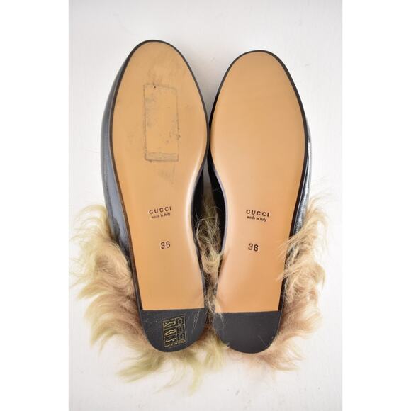 Gucci Princetown Black Patent Leather Fur Loafer Slide Slip Mule Slipper Flat 36 - Picture 14 of 14
